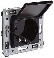 Розетка с заземлением без рамки DKC Avanti 1-м. крышка шторки черный квадрат картинка